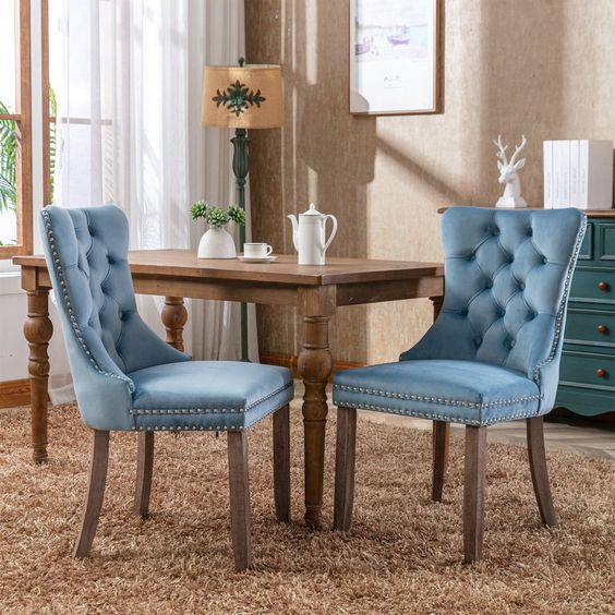 Kacy Button Back Velvet Dining Chairs Teal (Pair) - Luxury Interiors