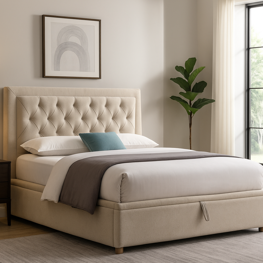 Rio Grace Gas-Lift Ottoman Bed Beige - Luxury Interiors