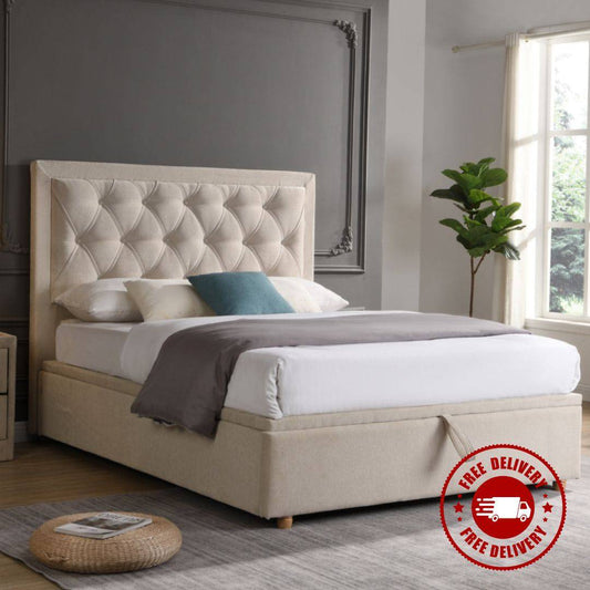 Rio Grace Gas-Lift Ottoman Bed Beige (FREE DELIVERY)