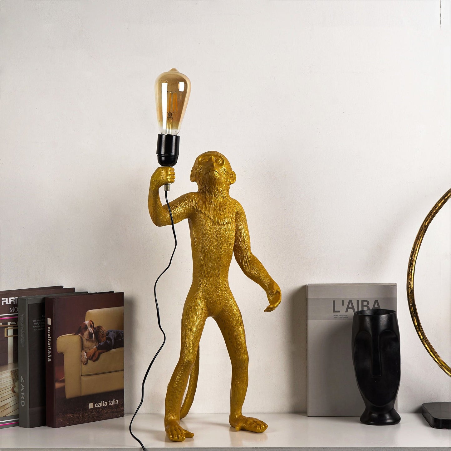 Monkey standing lamp gold 56cm - Luxury Interiors