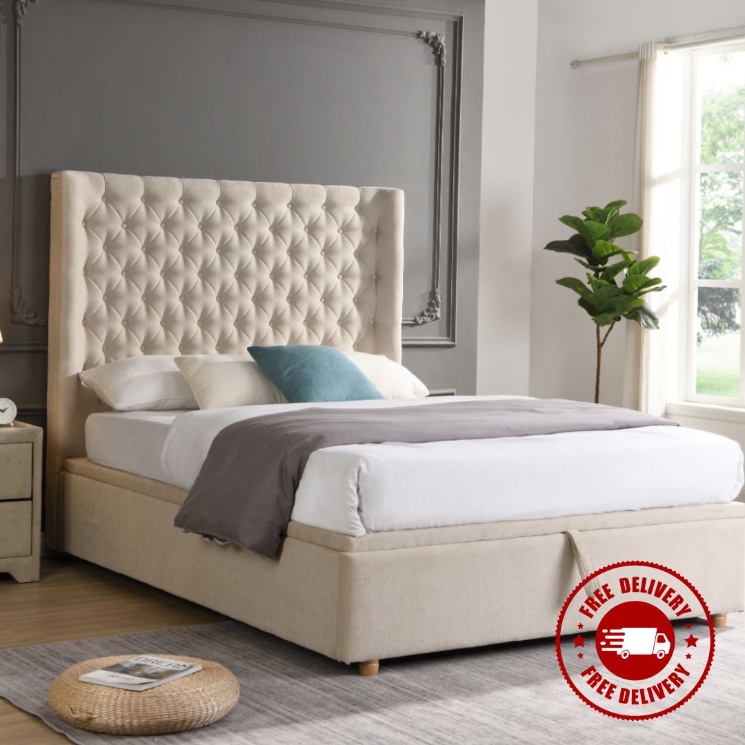 Rio Emma Gas-Lift Ottoman Bed Beige (FREE DELIVERY) - Luxury Interiors