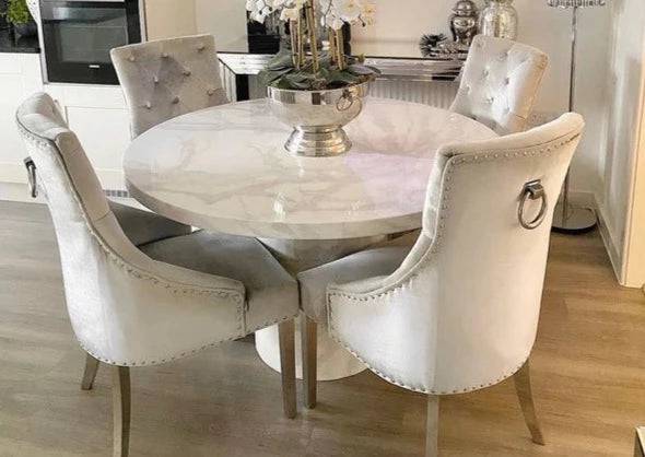 Carra White Round Marble Dining Set