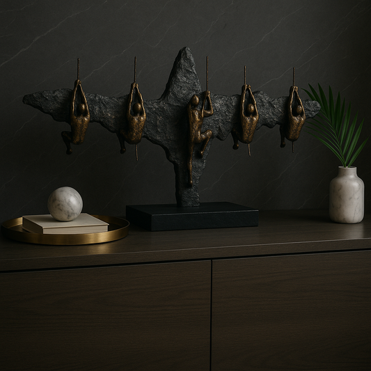 Five Climbers Sculpture On Rockface - Luxury Interiors