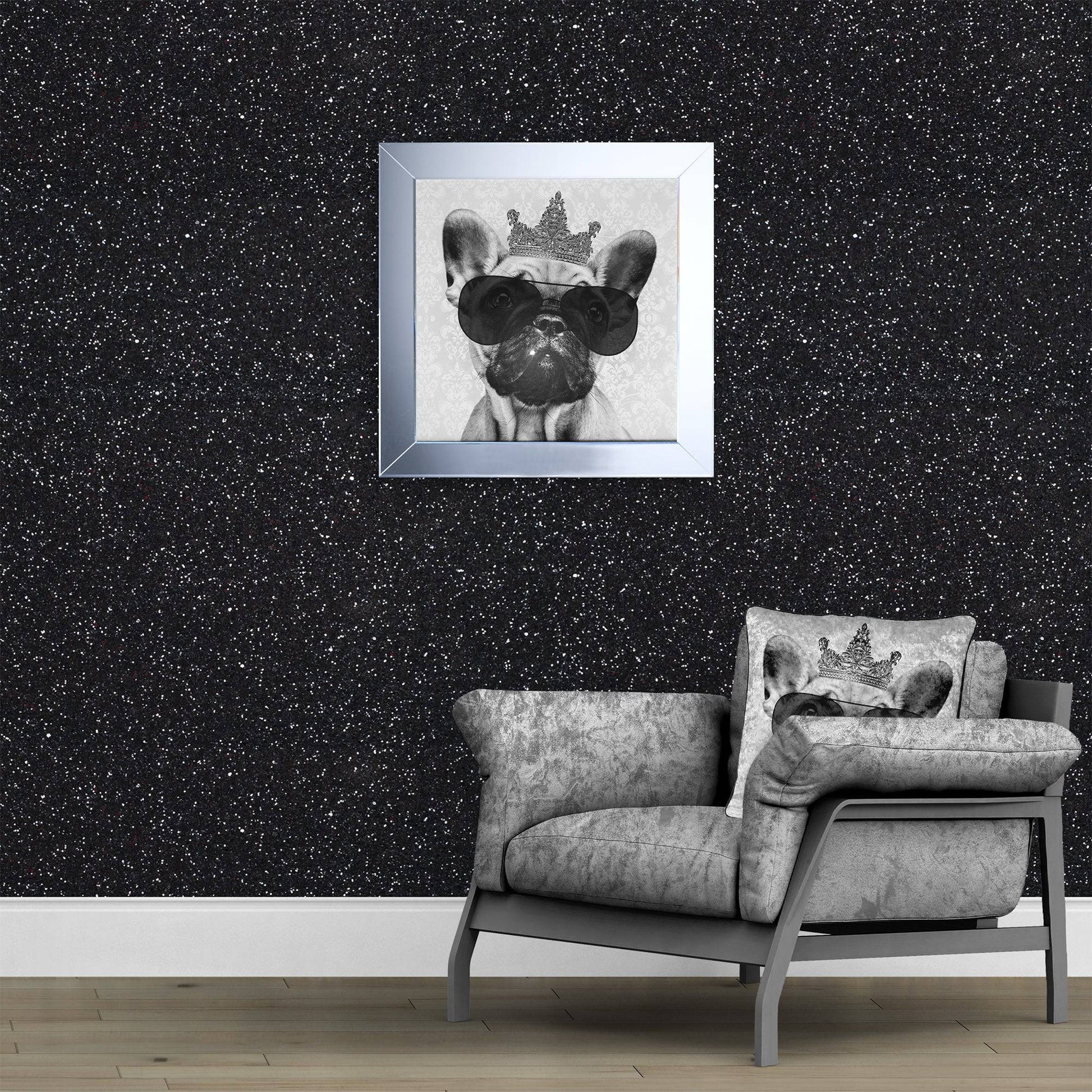 Interiors 148cm Wide- Gun Metal Glitter Fabric Wall Covering 10m Long - Luxury Interiors