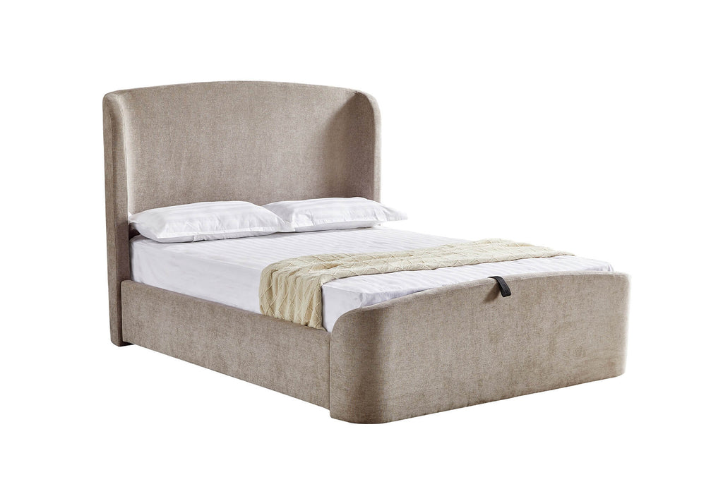 5ft Blarney Ottoman Beige Chenille Fabric Storage Bed