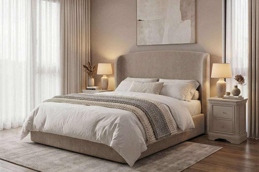 5ft Blarney Ottoman Beige Chenille Fabric Storage Bed