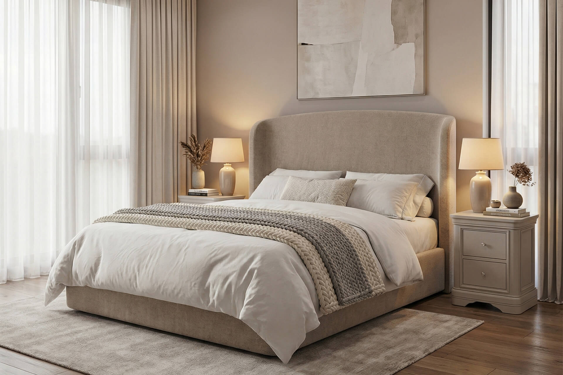 5ft Blarney Ottoman Beige Chenille Fabric Storage Bed