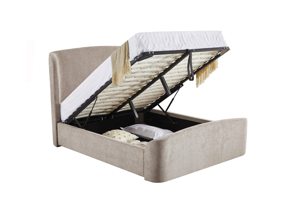 5ft Blarney Ottoman Beige Chenille Fabric Storage Bed