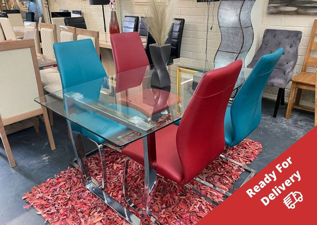 Paris Glass & Stainless Steel Dining Set - Luxury Interiors