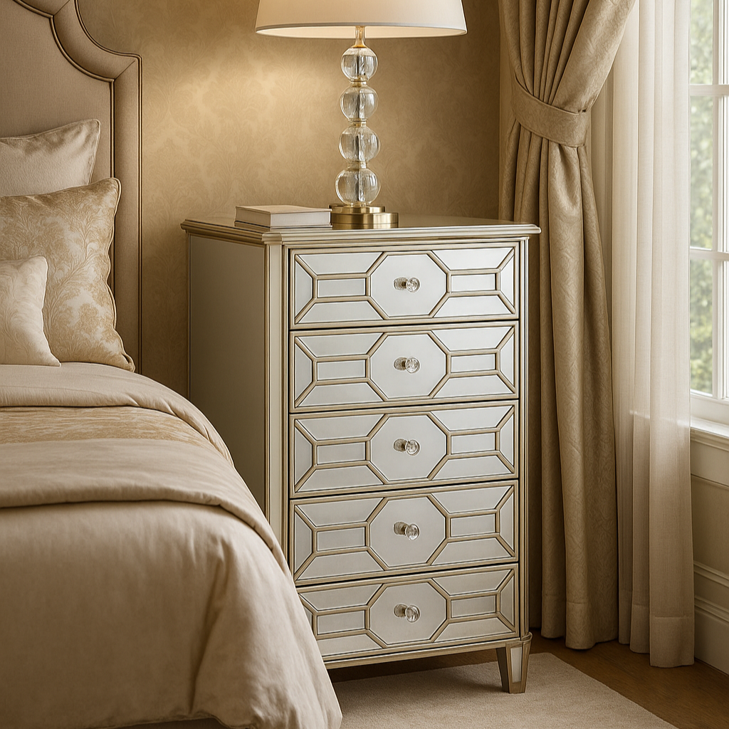 Rosa Mirrored Champagne Chest of Drawers