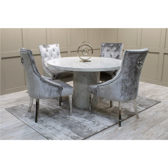 Carra Belvedere White Round Marble Dining Set - Luxury Interiors