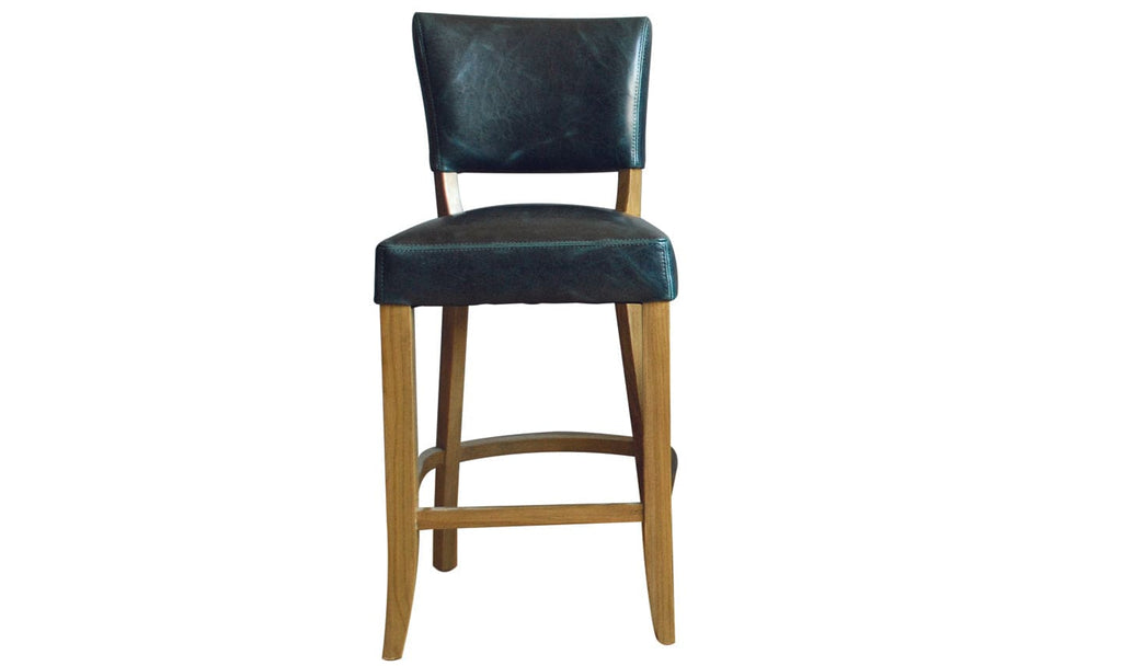 Ink Blue Leather Donna Bar Counter Stool (PAIR) - Luxury Interiors