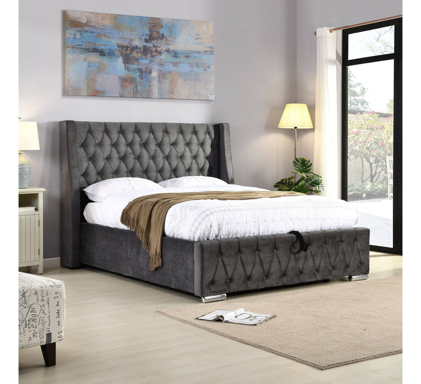 Jersey Storage Bed in Velvet Charcoal  (FREE DELIVERY)