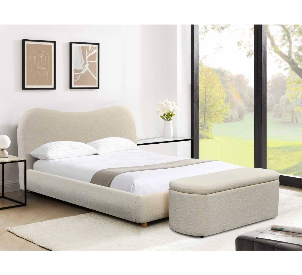 Modern Delilah Bone Fabric Bedframe - Luxury Interiors