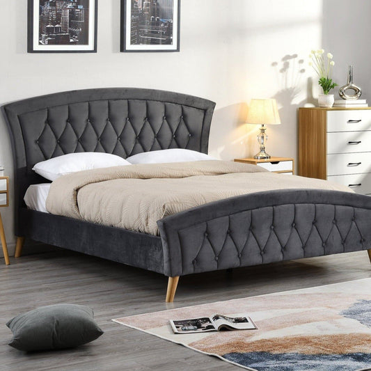 Kingston Bed in Grey Chenille Fabric - Luxury Interiors