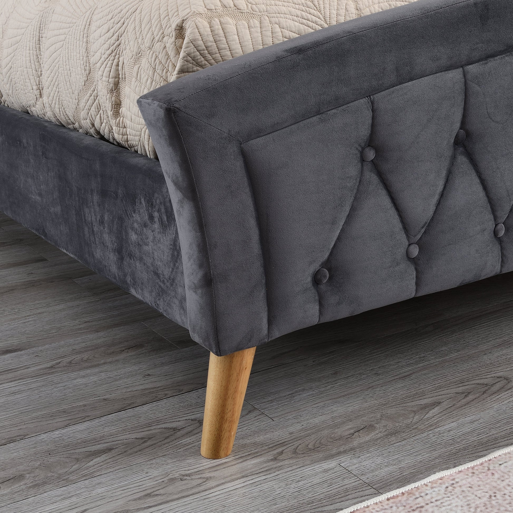 Kingston Bed in Grey Chenille Fabric - Luxury Interiors