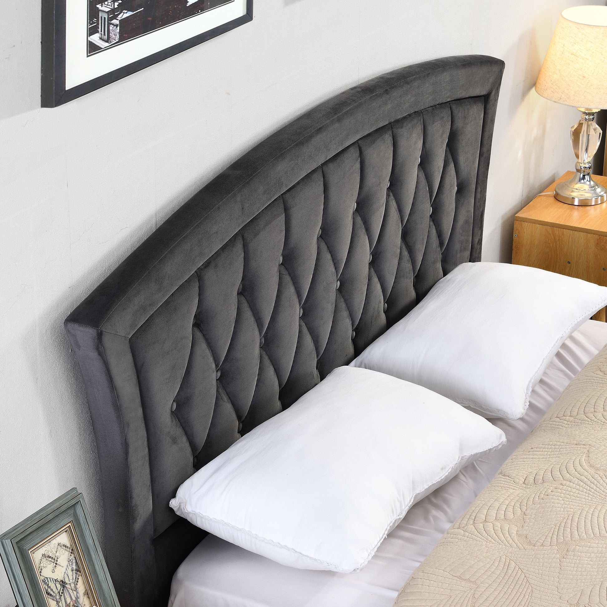 Kingston Bed in Grey Chenille Fabric - Luxury Interiors