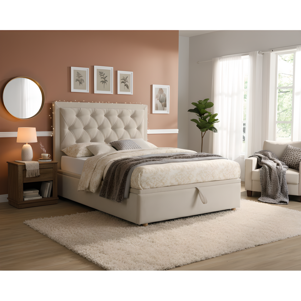 Gracelands Gas-Lift Ottoman Bed Beige - Luxury Interiors