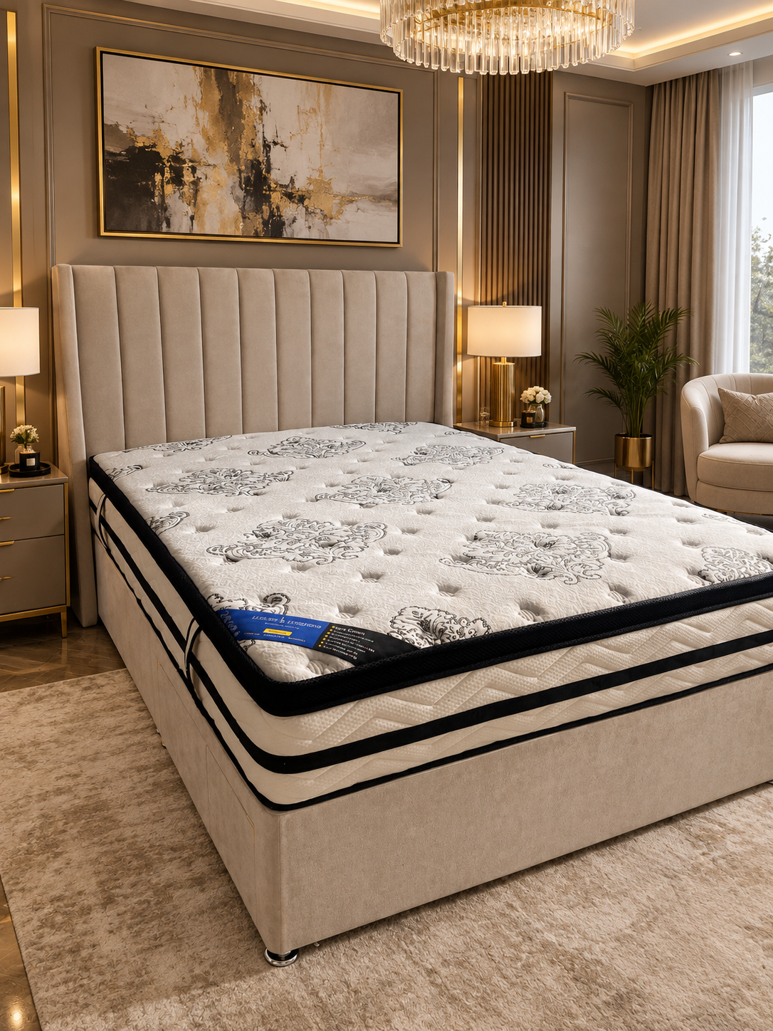 Medium support luxury mattress from Crown 5ft size, featuring a plush surface and durable construction by Luxury Interiors.