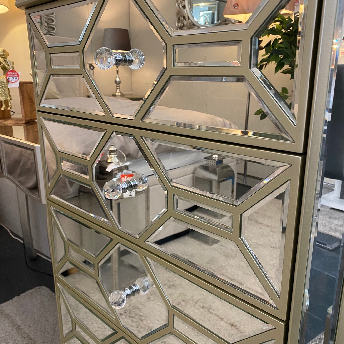 Rosa Mirrored Champagne Chest of Drawers