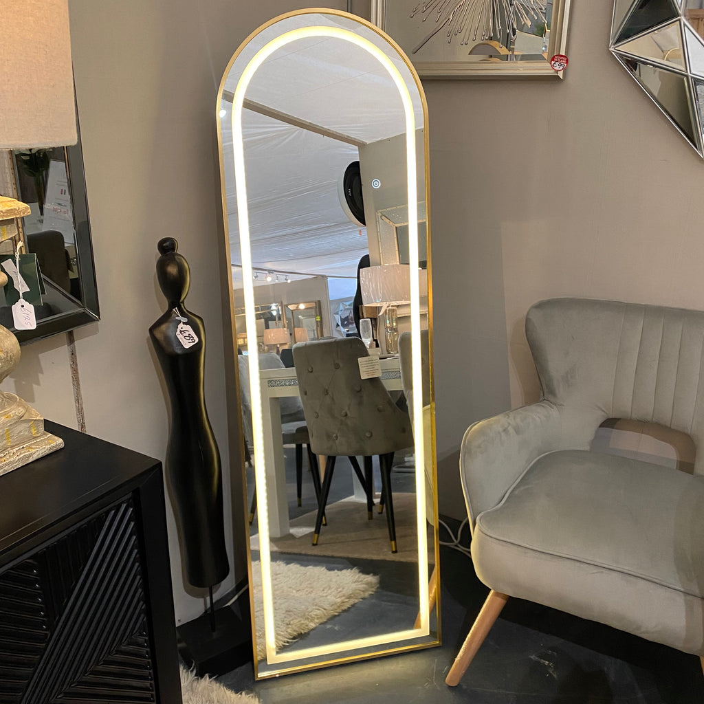 Modena Hollywood LED cheval arch mirror gold 160 x 50cm - Luxury Interiors