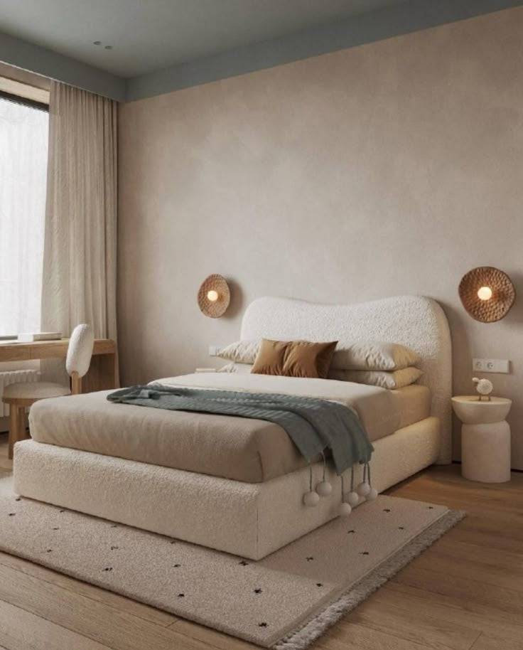 Modern Delilah Bone Fabric Bedframe - Luxury Interiors