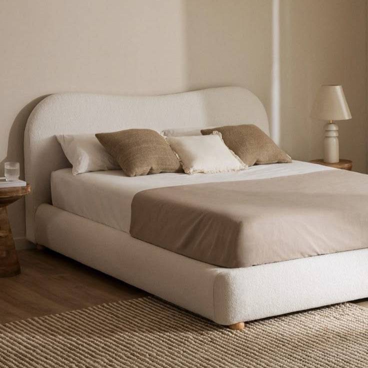 Modern Delilah Bone Fabric Bedframe - Luxury Interiors