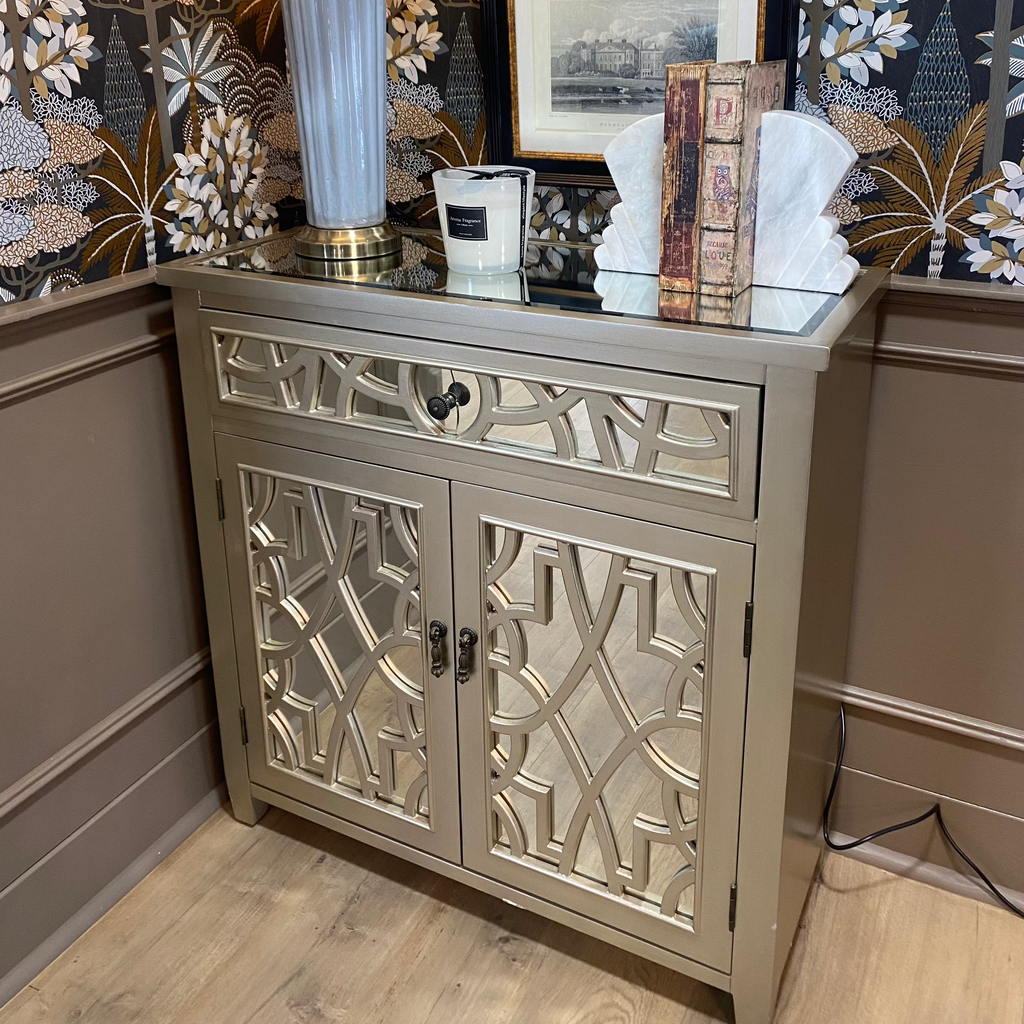 Glinda Gold Mirrored Small Sideboard - Luxury Interiors