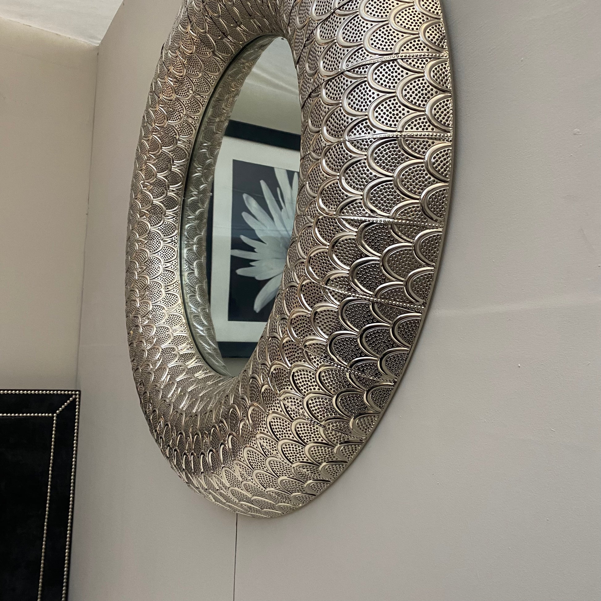 Silver 90 x 90cm Agadir Round Mirror - Luxury Interiors