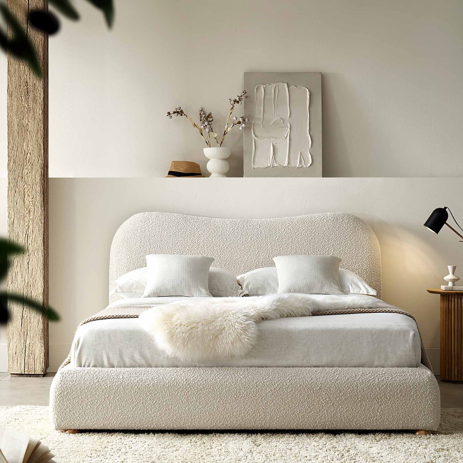 Modern Delilah Bone Fabric Bedframe - Luxury Interiors
