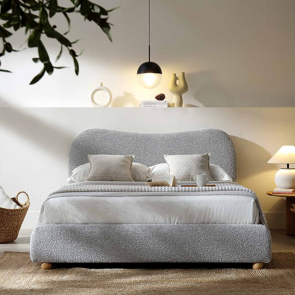 Modern Delilah Grey Teddy Fabric Bedframe - Luxury Interiors