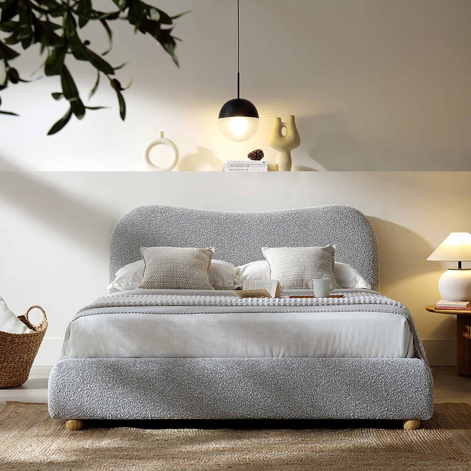 Modern Delilah Grey Teddy Fabric Bedframe - Luxury Interiors