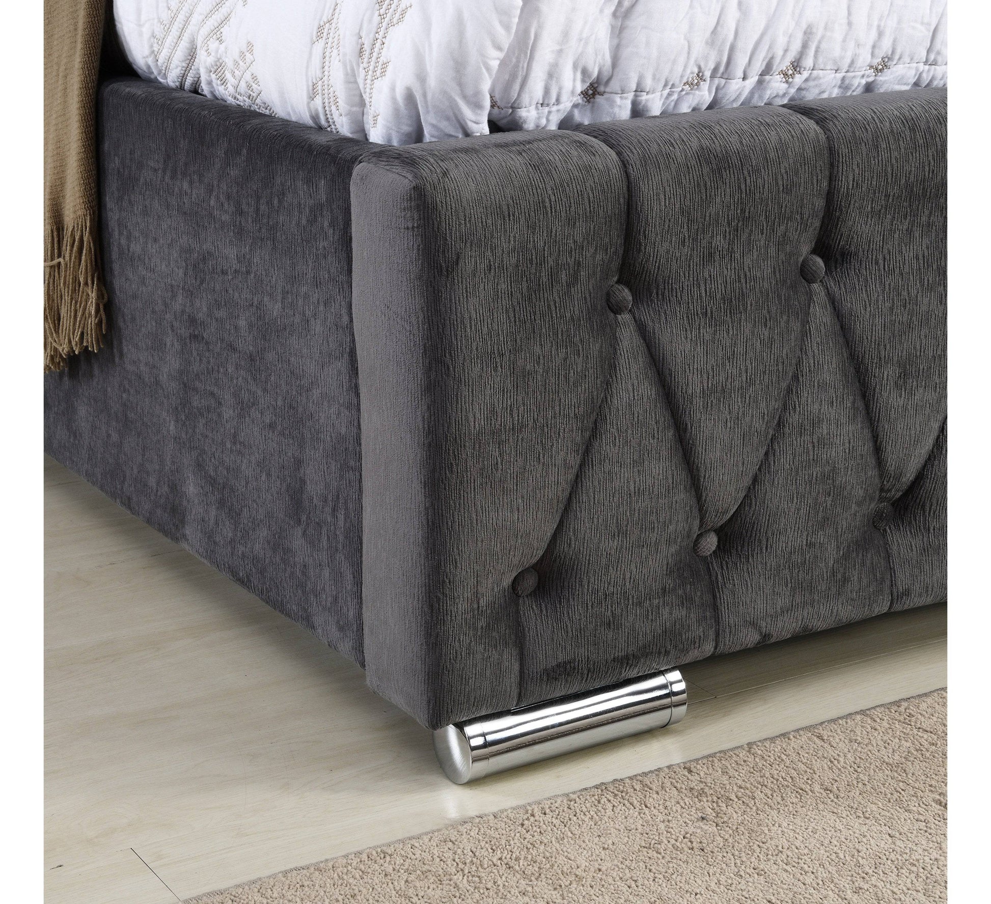 Jersey Storage Bed in Velvet Charcoal  (FREE DELIVERY) - Luxury Interiors