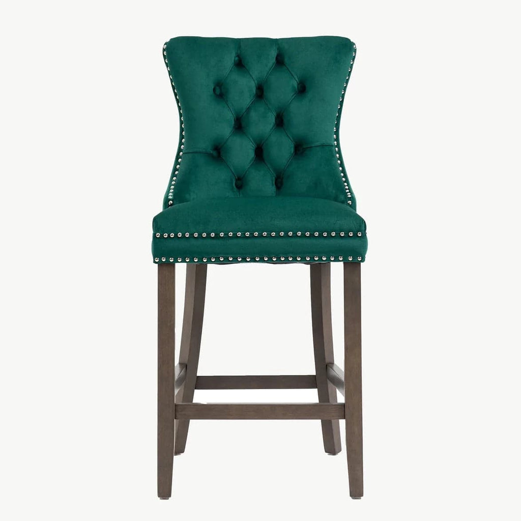 Kacy Green Velvet Counter Stool (PAIR) - Luxury Interiors