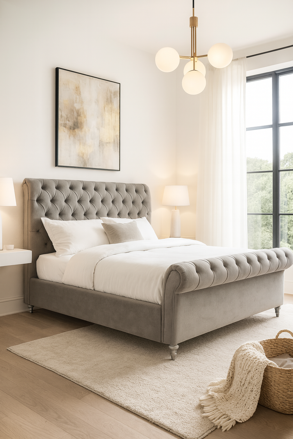 Katie Luxury Velvet Bed Mink, Silver or Grey