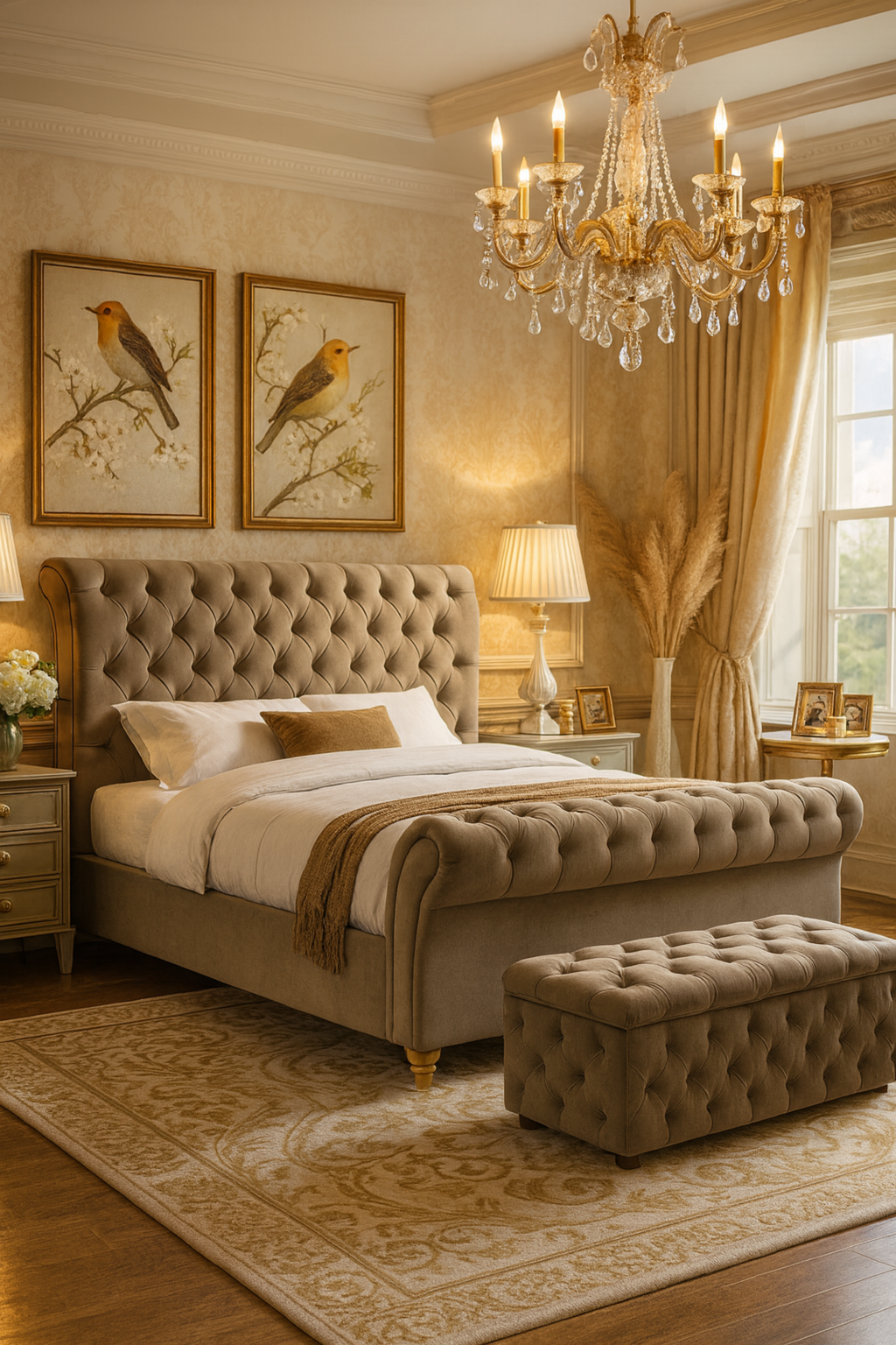 Katie Luxury Velvet Bed Mink, Silver or Grey