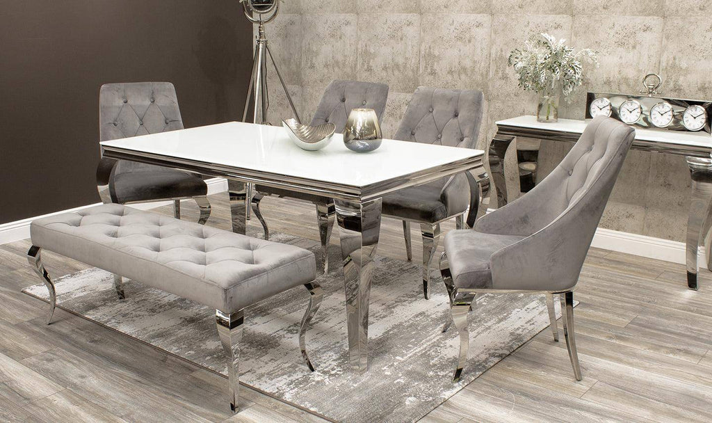 Louis Silver Velvet Bench - Luxury Interiors