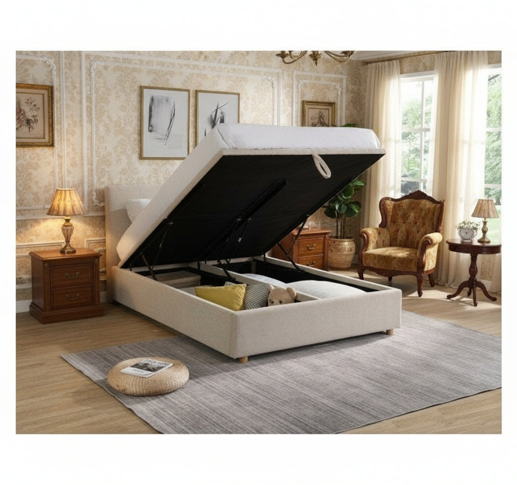Gracelands Gas-Lift Ottoman Bed Beige - Luxury Interiors