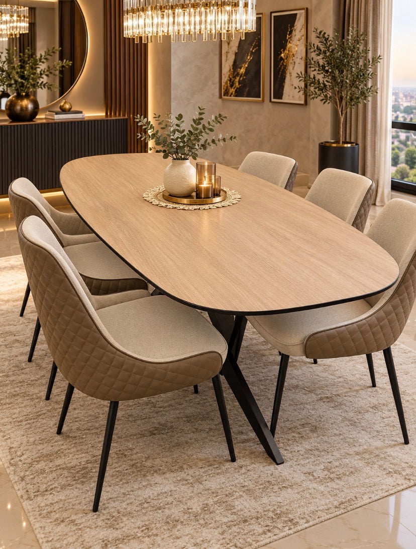 Sadia 2mt Oval Biscuit 6 Seat Dining Set
