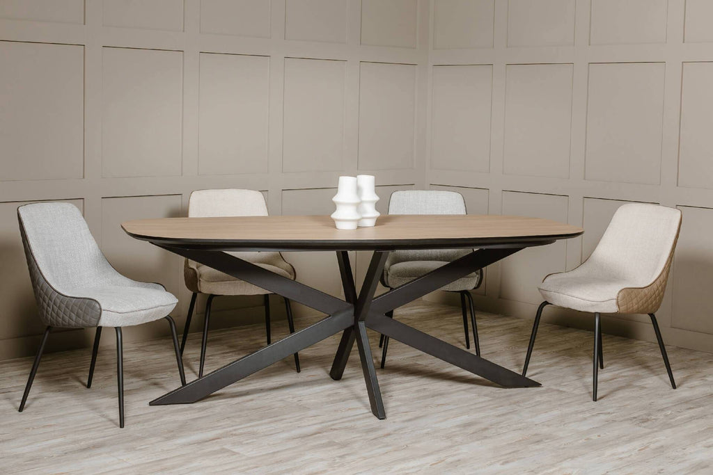 Sadia Leather & Chenille Fabric Dining Chairs (PAIR) - Luxury Interiors
