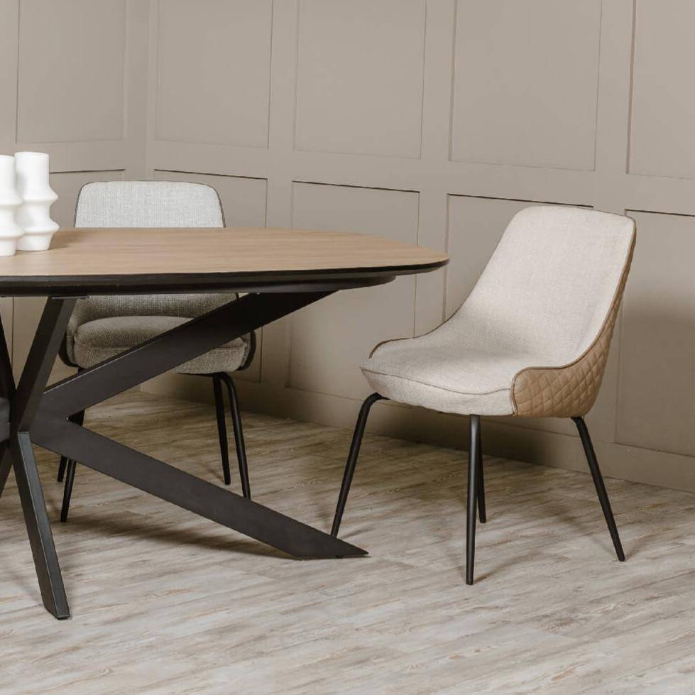 Sadia Leather & Chenille Fabric Dining Chairs (PAIR) - Luxury Interiors