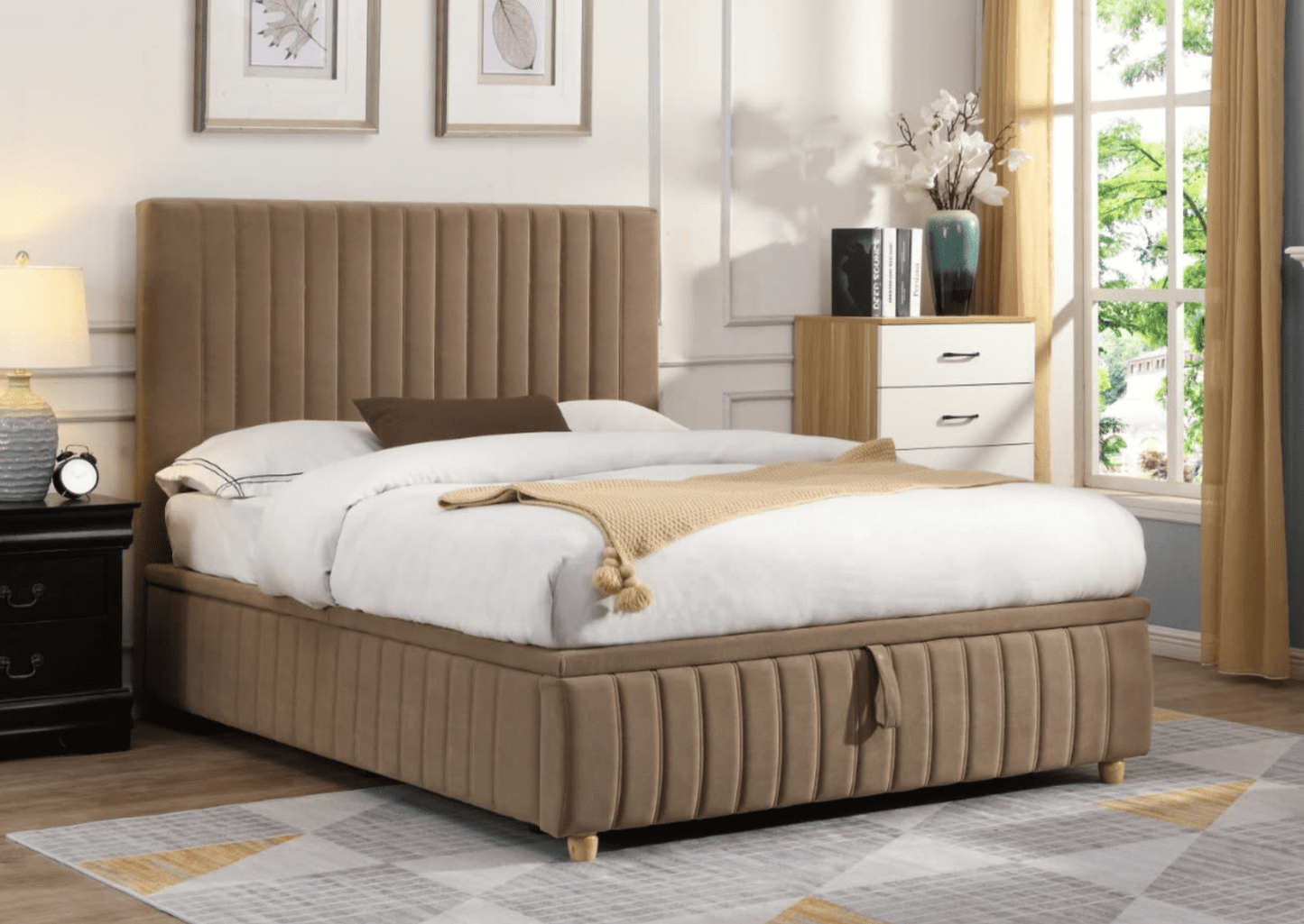 Kerry Beige Gas Lift Storage Bed (FREE DELIVERY )