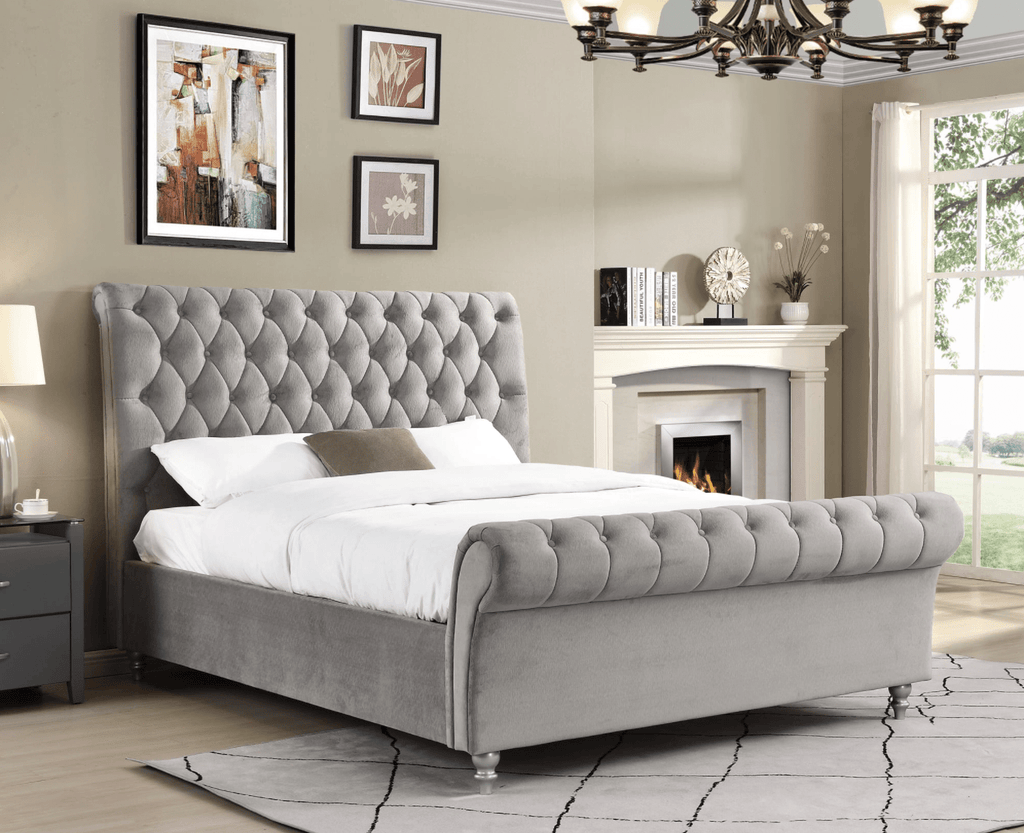 Katie Luxury Velvet Bed Mink, Silver, Gas Lift Storage - Luxury Interiors