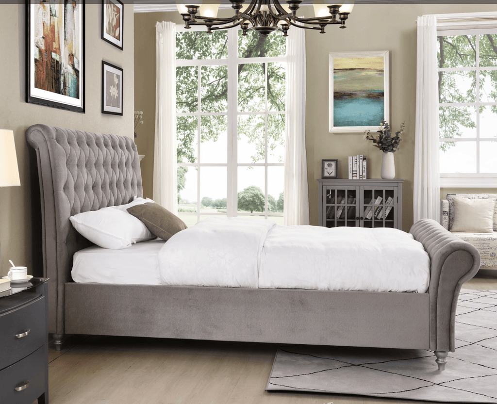 Katie Luxury Velvet Bed Mink, Silver, Gas Lift Storage - Luxury Interiors