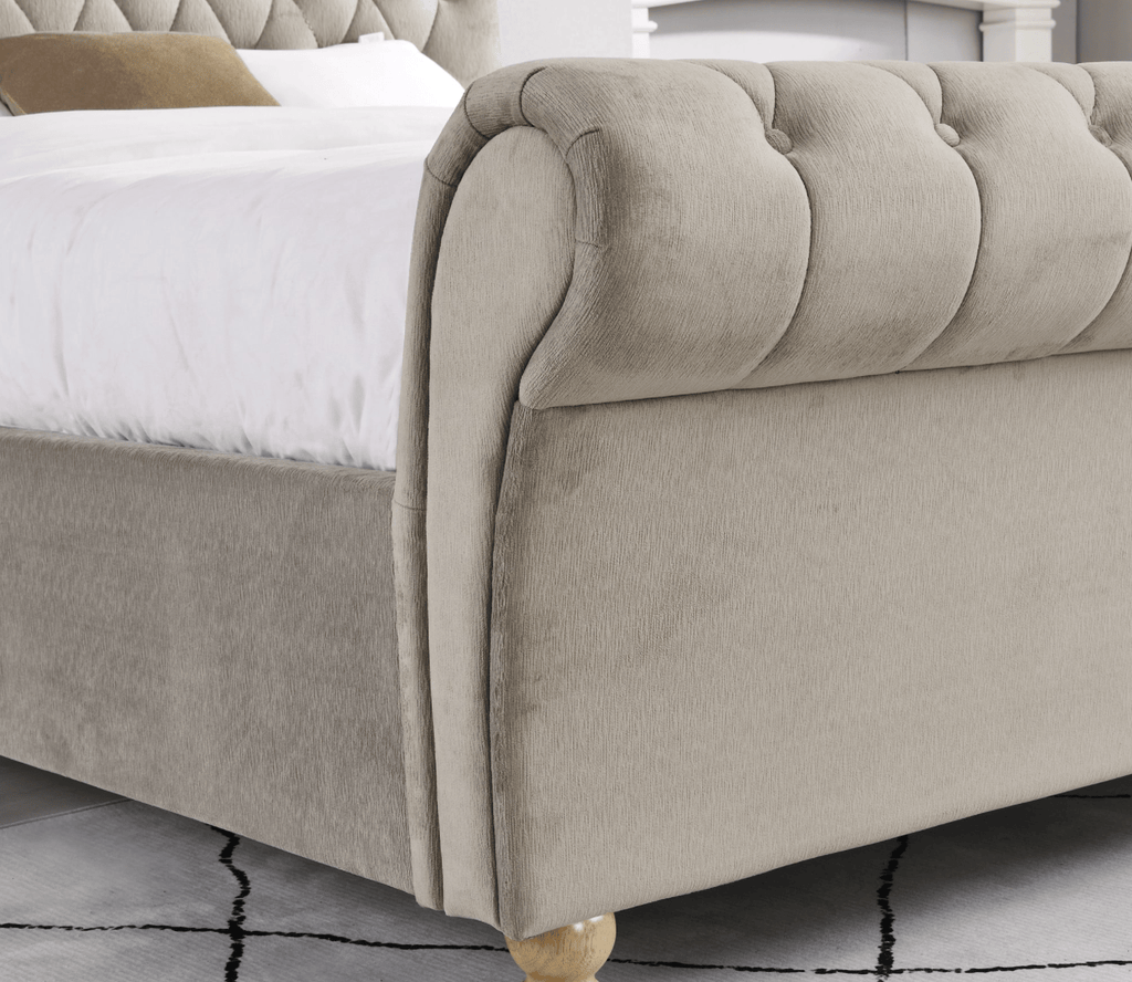 Katie Luxury Velvet Bed Mink, Silver, Gas Lift Storage - Luxury Interiors