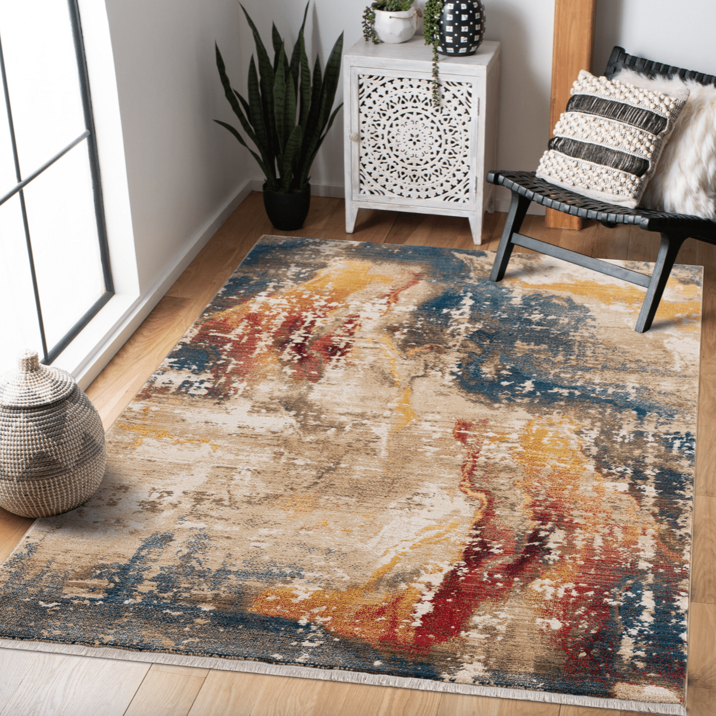 Rukas Orange Tint Modern Rug - Luxury Interiors