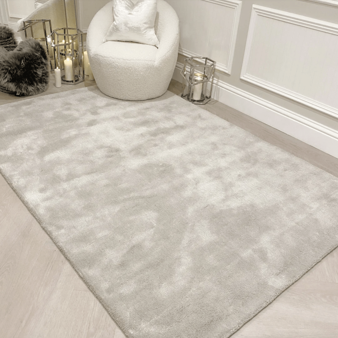Prada Silver Grey Shaggy Rug - Luxury Interiors