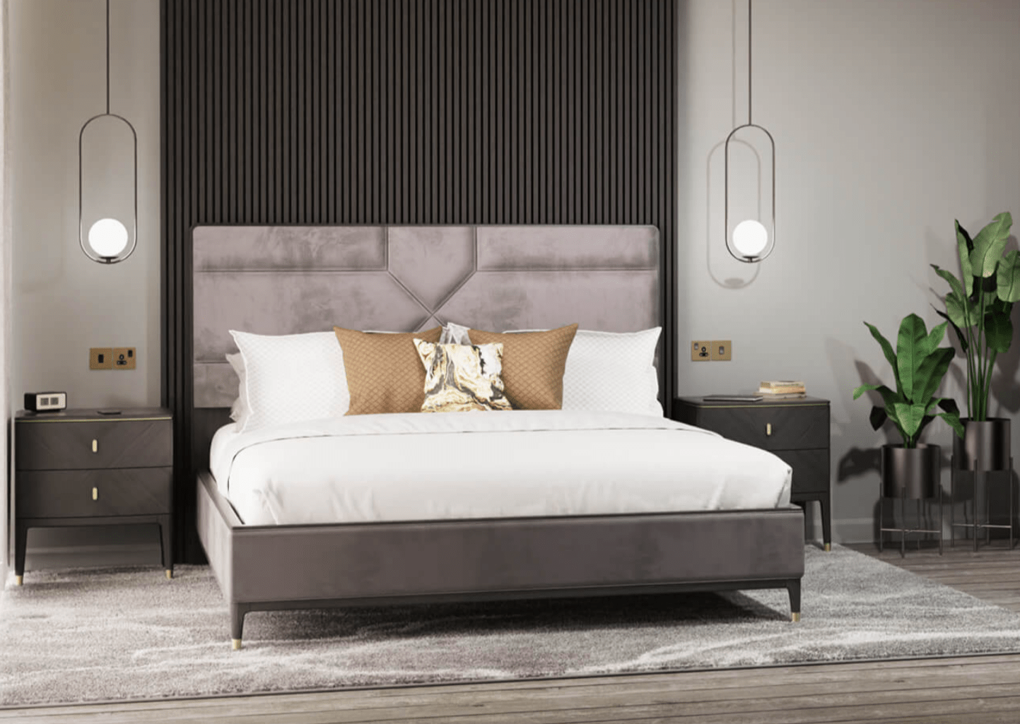 Darcy Bedframe Ebony/Stone - Luxury Interiors