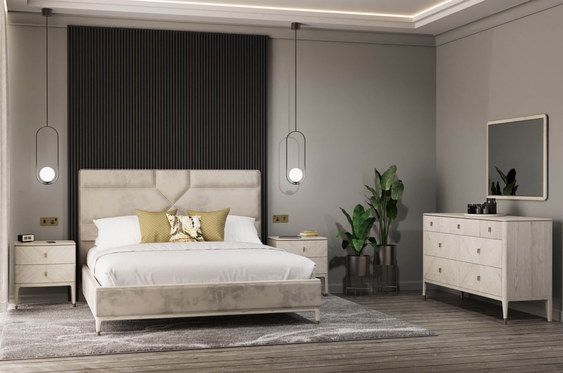 Diletta Bedframe Taupe/White - Luxury Interiors