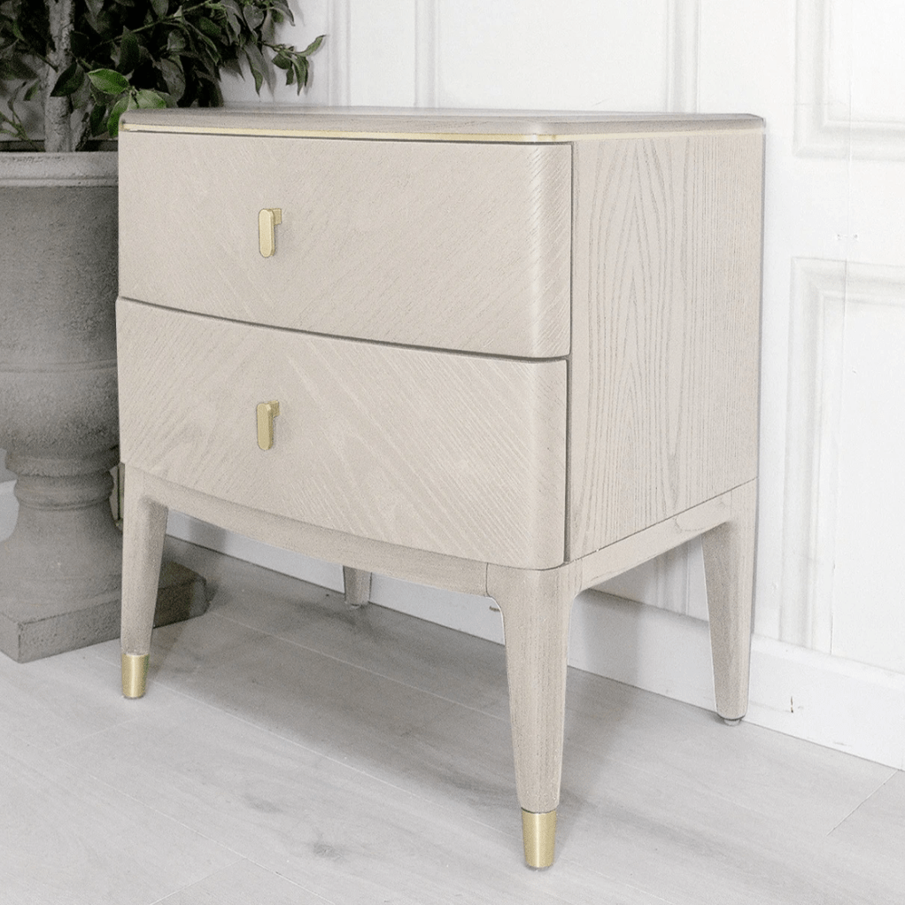 Darcy 2 Drawer Bedside Table Stone - Luxury Interiors